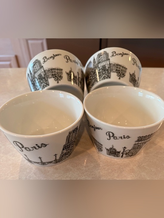 222 Fifth Other - 222 Fifth White Porcelain Paris Dessert Bowls with Black Skyline (Set of 4)
